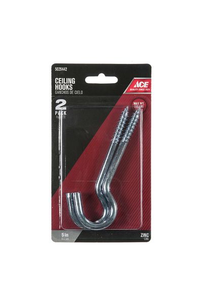 ACE 2-Piece Zinc Plated Screw-In Steel Ceiling Hook Silver 5inch