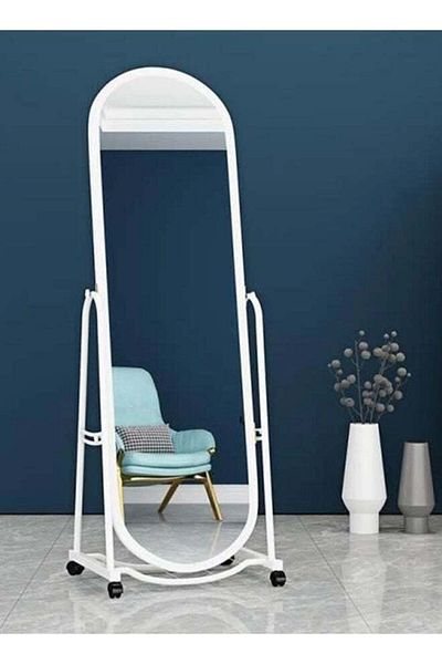 Taimi Floor Standing Mirror with Adjustable Stand and Wheels for Bedroom Living Room White 160 x 38 cm