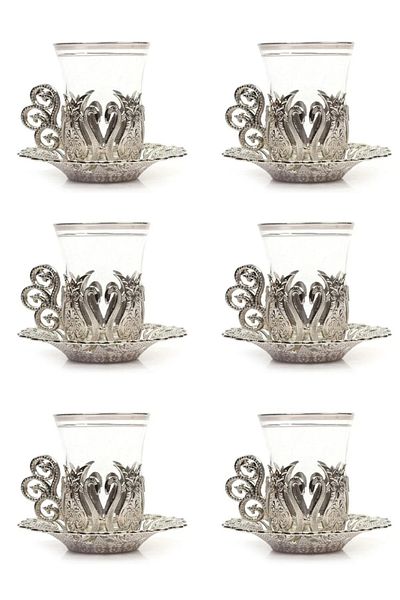 AiroBazar Ottoman Motif Tea Set 6 Pieces |   Turkish Tea Cup Presentation Set with Spoon Traditional