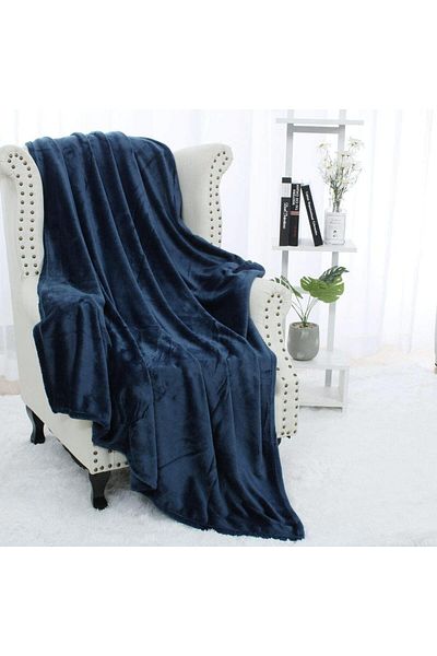 Fabienne Silky Soft Single Blanket Navy Blue 150x200cm Flannel Throw Blanket 280 GSM