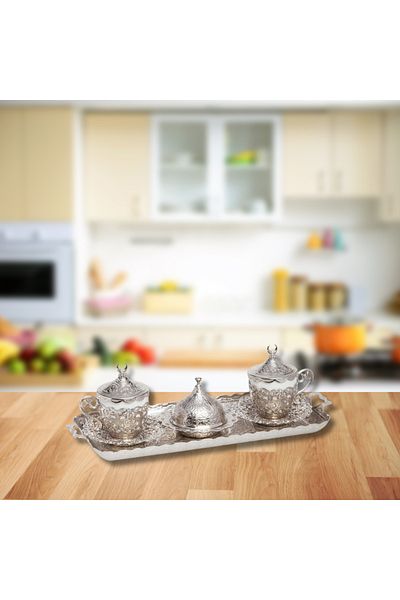 AiroBazar Crescent Dome Espresso Coffee Cup Set for 2 People with Turkish Delight Bowl and Tray Presentation