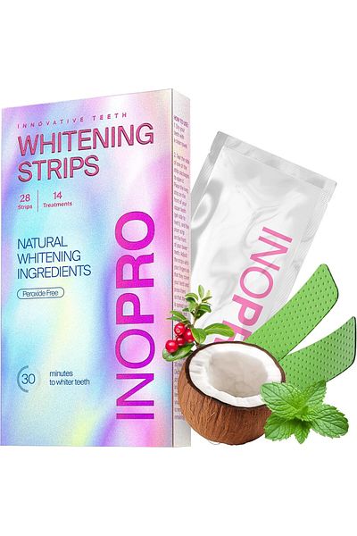 Whitening InoPro Teeth Whitening Strips 14 Treatments Kit - Teeth Whitener, Peroxide Free, Enamel Safe Green W
