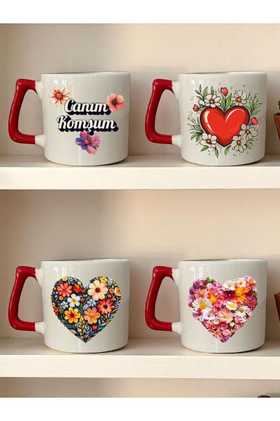 lili hediyelik Dear Neighbor Written Gift for Neighbor Birthday Gift for Neighbor Set of 4 Ceramic Mug Cups