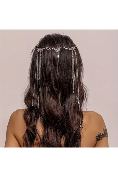 GlassySKY Boncuklu Bohem Taç Saç Aksesuar Düğün/Nişan/Gelin/Kına/Doğum Günü/Parti/Mezuniyet/Fotoğrafçılık Moda