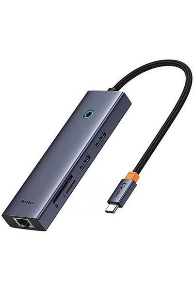 Baseus Hub Ultrajoy 7-în-1, USB-C la HDMI 4k@60hz, 2xUSB 3.0, 1xPD, 1xRJ45, 1xSD, 1xTF3.0, 100w, Gri