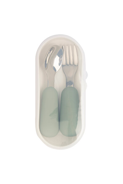 Babies Basic طقم أدوات مائدة من الفولاذ المقاوم للصدأ مع ملعقة وشوكة وحقيبة س...