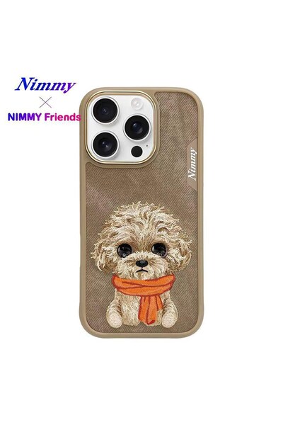 Nimmy iPhone 16 Pro Uyumlu 3D Göz Köpek Detaylı Gerçek Nakış İşlemeli Kabartm...