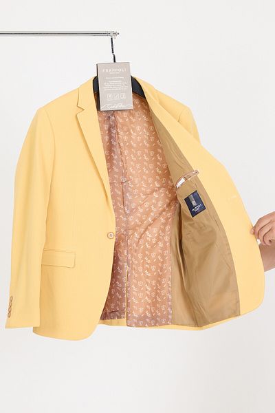 Frappoli Ανδρικό κίτρινο πλεκτό Bortolo Stretching Lycra Mono Collar Slim Fit Sports Blazer Jacket