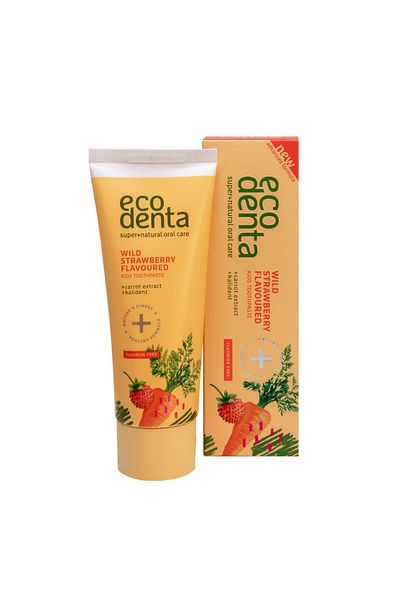 Ecodenta Pastă de dinți pentru copii cu aromă de căpșuni și morcovi, Ecodenta, 75ml
