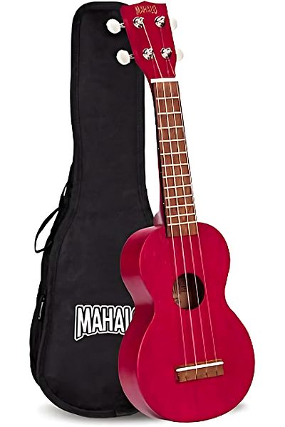 Mahalo MK1TRD, Set Ukulele Sopran Kahiko, Rosu Transparent, Husa, 3 Pene
