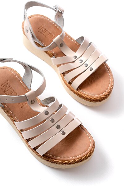 infon shoes creation 730-142 Beige Genuine Leather Orthopedic Sole Women's Sandals