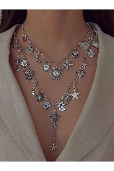 h&b design jewel مجموعة قلادة الشمس الفولاذية العتيقة
