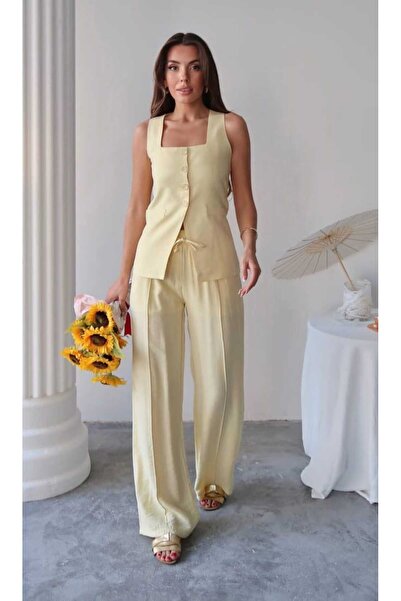 olalapasha Σετ Λινό Γιλέκο και Παντελόνι Νέας Σεζόν