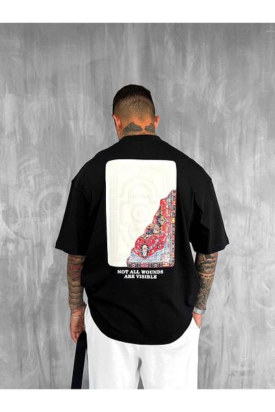 ablukaonline Ανδρικό μπλουζάκι με στάμπα Oversize Μαύρο