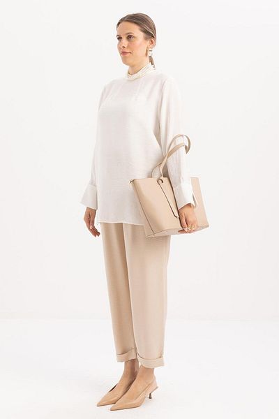 ALLDAY Ecru-Pens Detailed Modal Tunic