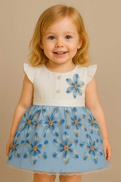 VİYOLİNA Magnolia Flower Patterned Puffy Dress
