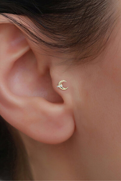 Bayar Gold 14 Ayar Altın Taşlı Hilal Tragus Piercing