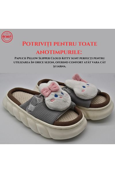 Generic Papuci de pernă antiderapanți Cloud Kitty cu margine și talpă din spumă foarte ușoară, gri, 38-39