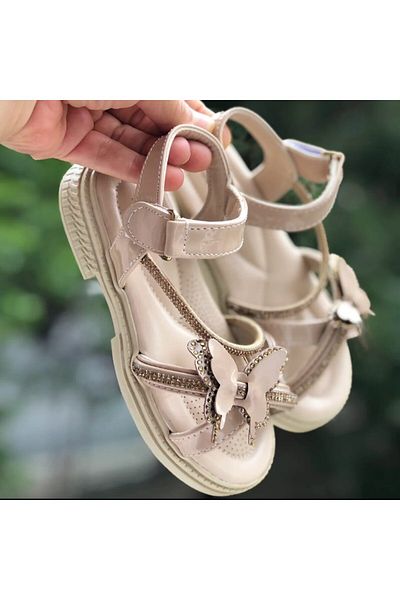 Pandalina Velcro Girl Children's Sandals Fashion Stone Butterfly Figure Non-Slip (Light) Sole Sandals