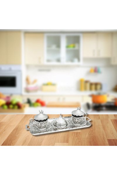 AiroBazar Crescent Dome Espresso Coffee Cup Set for 2 People with Turkish Delight Bowl and Tray Presentation