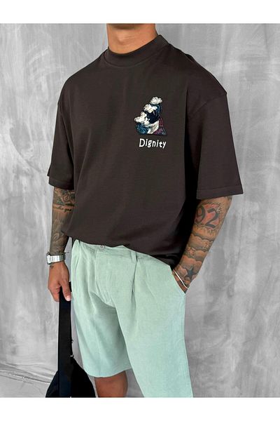 ablukaonline Ανδρικό μπλουζάκι με μπαλώματα Oversize καφέ