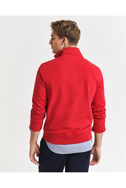 Gant Erkek Kırmızı Regular Fit Yarım Fermuarlı Logolu Sweatshirt