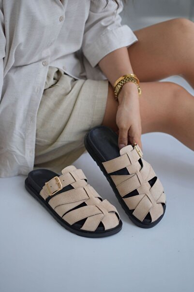 Elvin Shoe Lora Kadın Bej Süet Günlük Terlik