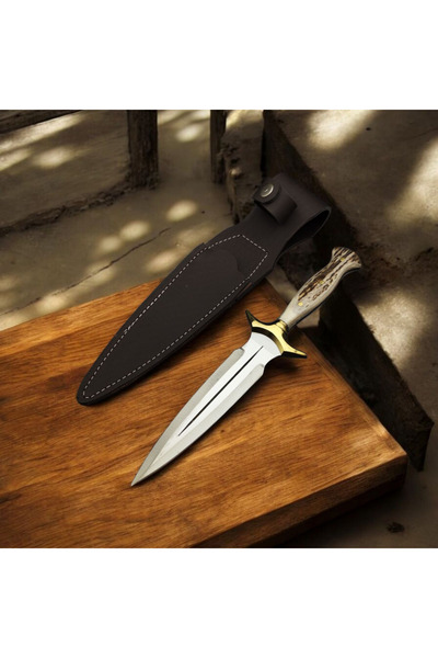 Bıçak Şehri Orijinal geyik boynuzu kabze balçak pirinç Çift Ağızlı Çerkez Bıç...