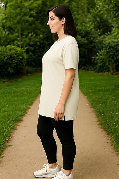 Birol Triko Women's Summer Short Sleeve Slit Light Beige Color Tunic