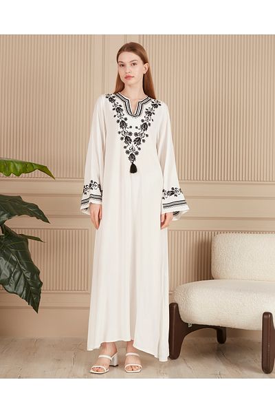 EL jadida Women's Embroidered Plus Size Viscose Long Dress White