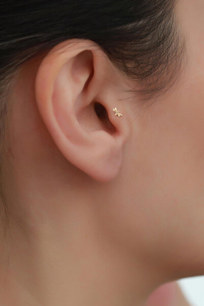 Bayar Gold 14 Ayar Altın Taşlı Kelebek Tragus Piercing