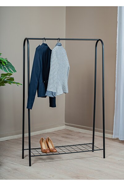 Uyan Ev Ürünleri UYAN EV ÜRÜNLERİ Elit 1 Siyah Metal Raflı Elbise Askısı Ayak...