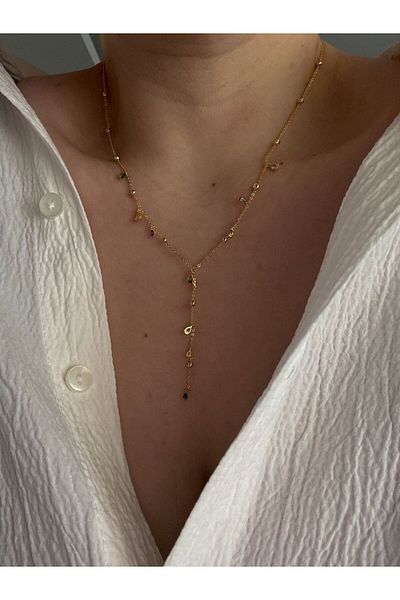 CHARMLUCKY Steel Color Stone Y Necklace