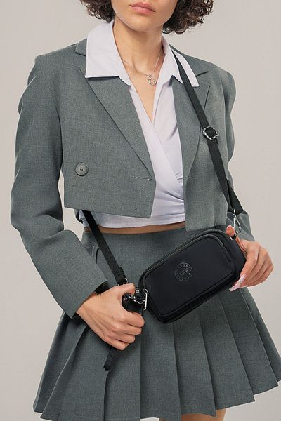 Getcho Herpre Black Women's Crossbody Bag Small Size Double Zipper Lightweight Sports Model for Daily Use