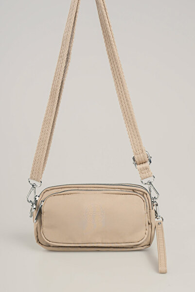 Getcho Herpre Beige Women's Crossbody Bag Small Size Double Zipper Lightweight Sports Model for Daily Use