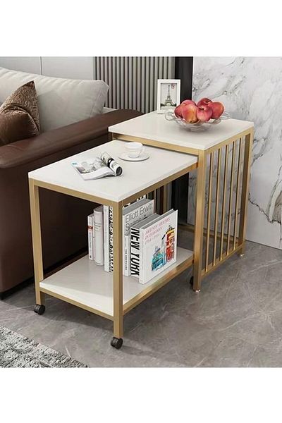 Vital 2 Nesting Coffee Table With Metal Frame Coffee/Side/Center Tables Living Room, Modern Cube End Table
