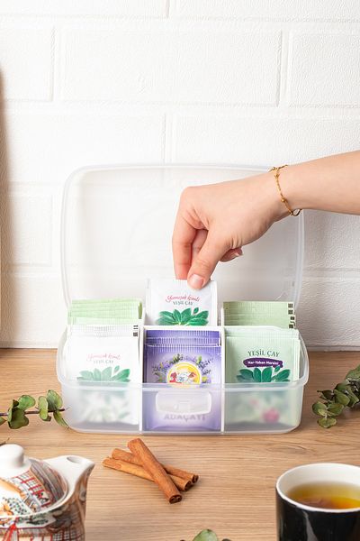 Porsima 1178 6 Compartment Tea Box with Lid-Multi-Purpose Jewelry Accessories Organizer Sachet Herbal Tea Storage Container
