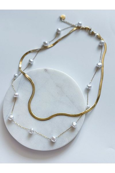 CHARMLUCKY Steel 2-Piece Pearl Necklace