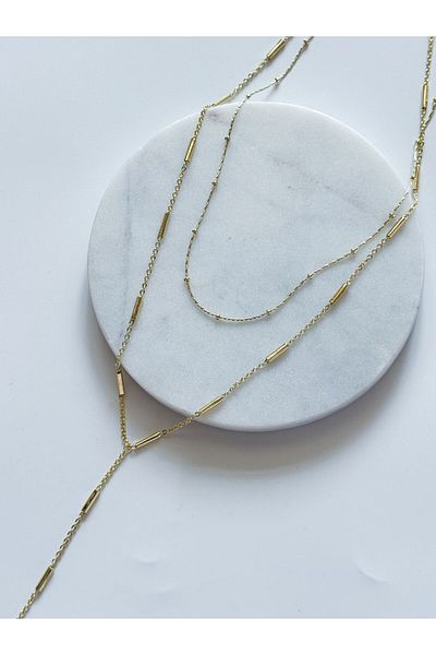 CHARMLUCKY Steel 2-Piece Y Necklace