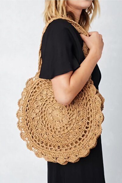 Külah Τσάντα παραλίας από ψάθινο πλέγμα Bohemian Στρογγυλή χειροποίητη καλοκα...