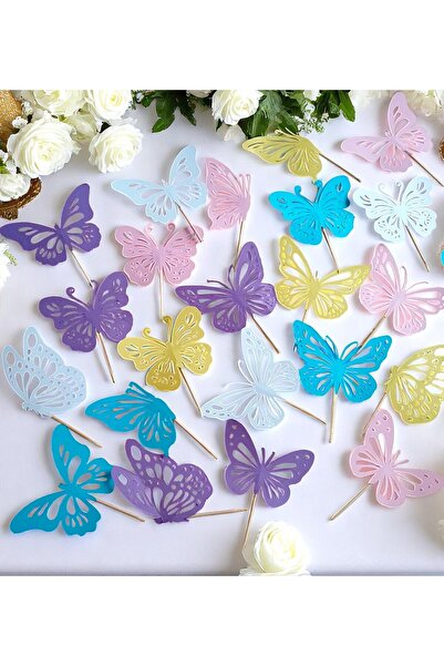 Armada 30 قطعة من كرتون الكيك وكب كيك على شكل فراشات لحفلات أعياد الميلاد (7*...