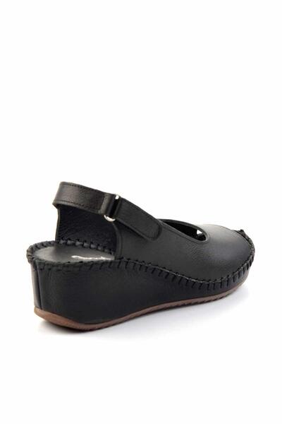 Bambi Black Leather Women's Wedge Heeled Shoes K05717250403