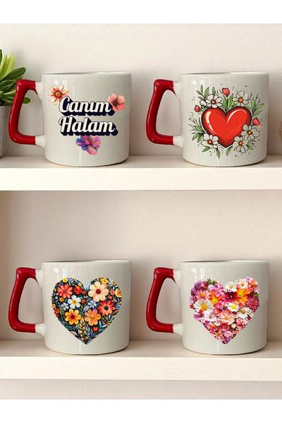 lili hediyelik Dear Aunt Written Halaya Gift Halaya Birthday Gift Set of 4 Ceramic Mug Cups