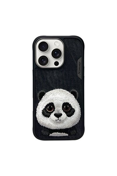 Nimmy iPhone 16 Pro Uyumlu 3D Göz Panda Detaylı Gerçek Nakış İşlemeli Kabartm...