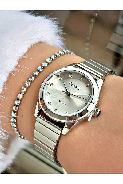 Ferrucci Ferrucci̇ Numbers Stone Silver Metal Women's Watch
