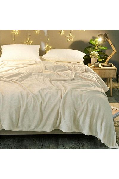Fabienne Silky Soft Single Blanket Off White 150x200cm Flannel Throw Blanket 280 GSM