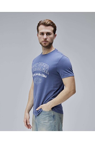 Starter BARNES Синій велосипедний комір з принтом, стандартний крій, чоловіча футболка