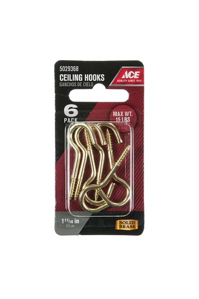 ACE 6-Piece Polished Brass Screw-In Ceiling Hook Gold 1-11/16inch
