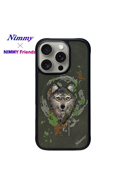Nimmy iPhone 16 Pro Uyumlu MagSafe Özellikli Gerçek Nakış İşlemeli Kurt Desen...