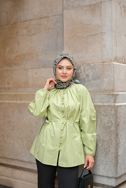 LOCCO Γυναικείο πουκάμισο με λεπτομέρεια με κουμπιά Brit πράσινο